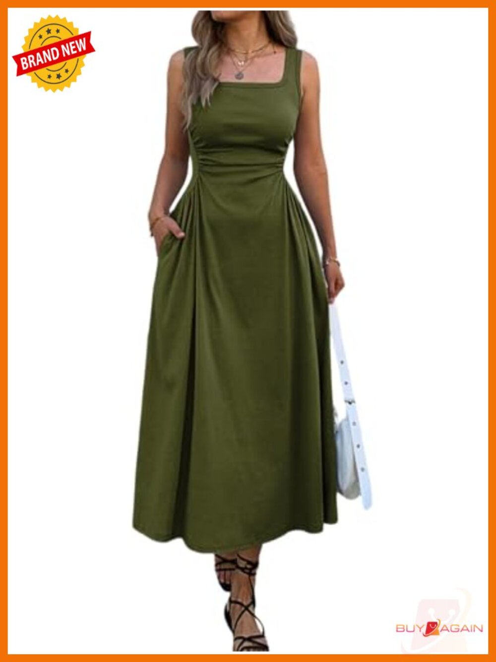 Women's Square Neck Sleeveless Slim-Fit Maxi Dress Ruched Waist Corset Flowy
